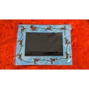 NWT VTG 2009 Petsmart Blue PVC Rubber Winter Santa Reindeer Christmas 4x6 Frame